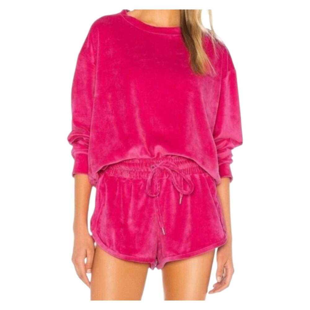 MIKOH Track Set Kimo Oversized Sweatshirt Luca Shorts Pink Passion Velour S/M